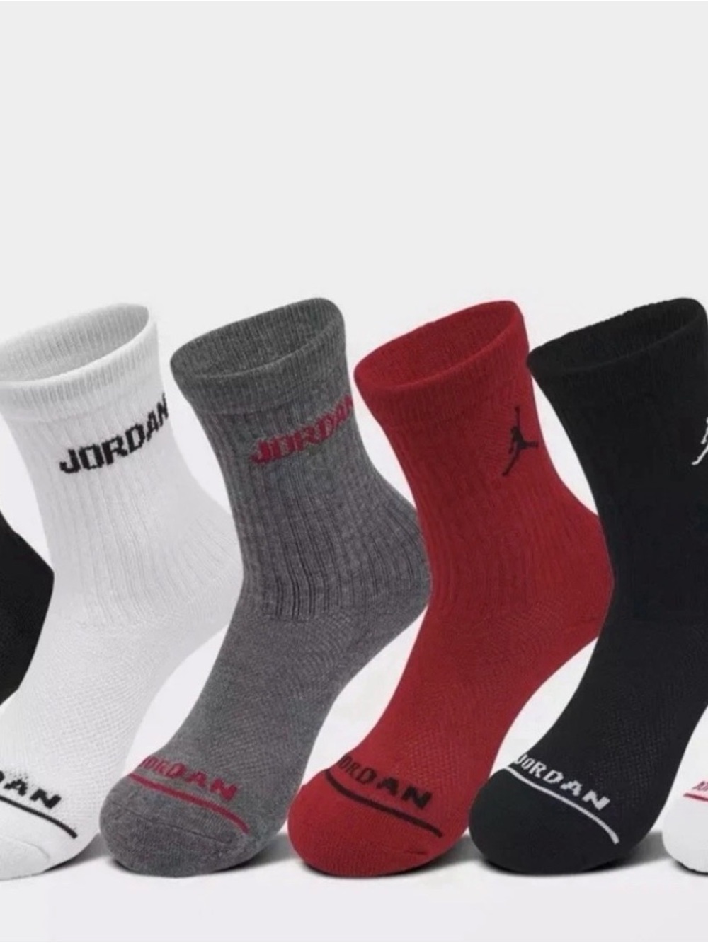 Nike Jordan Kids 6-Pack Cushioned Crew Socks Black White Gray Red – Size XS